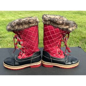 Storm by Cougar Women's Red Quilted Faux Fur Trim Winter Snow Duck Boots‎ 8M